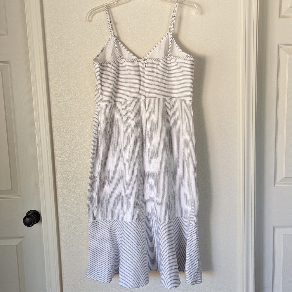 Banana Republic Linen Sleeveless Sheath White/Blue Stripe Midi Trumpet Dress 14 - Picture 2 of 10